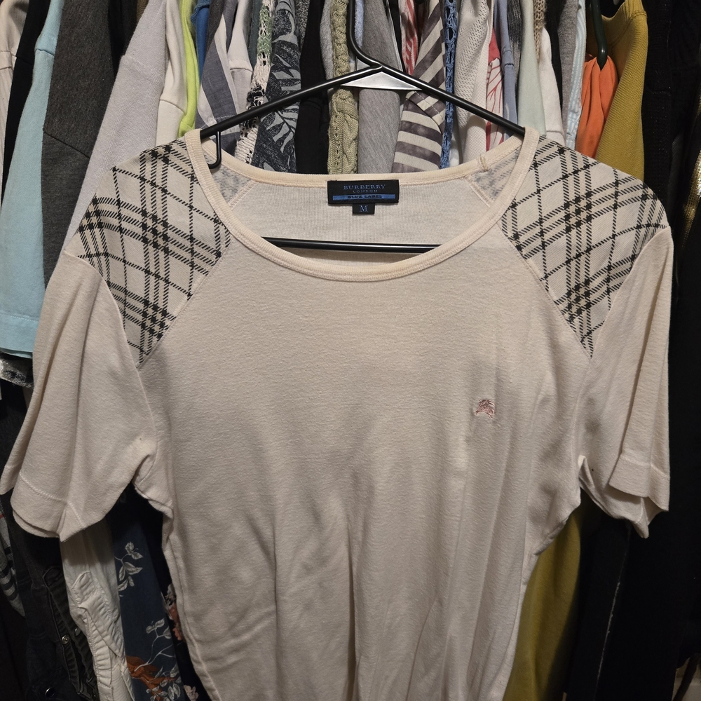 Burberry Women's Pink Top with Plaid Shoulders